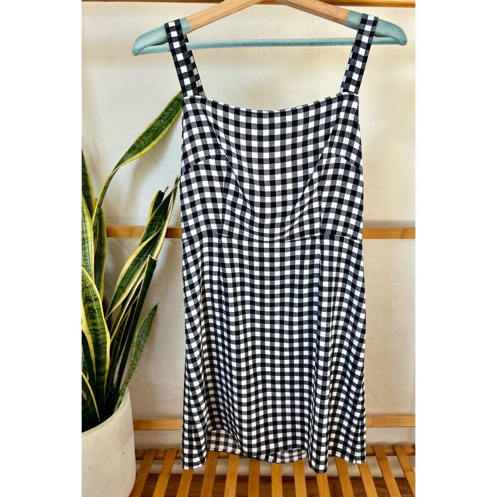 BP Easy Tank Mini Dress Black Motif Gingham Print